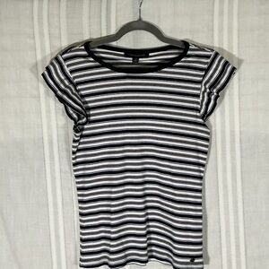 Tommy Hilfiger Black and White Striped Short Sleeve Tee